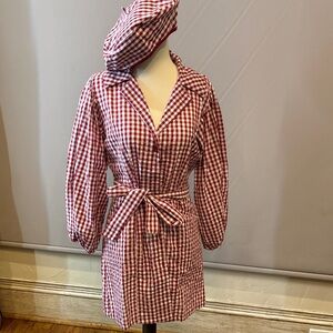 Red Checkered Women's Coat with Matching Beret